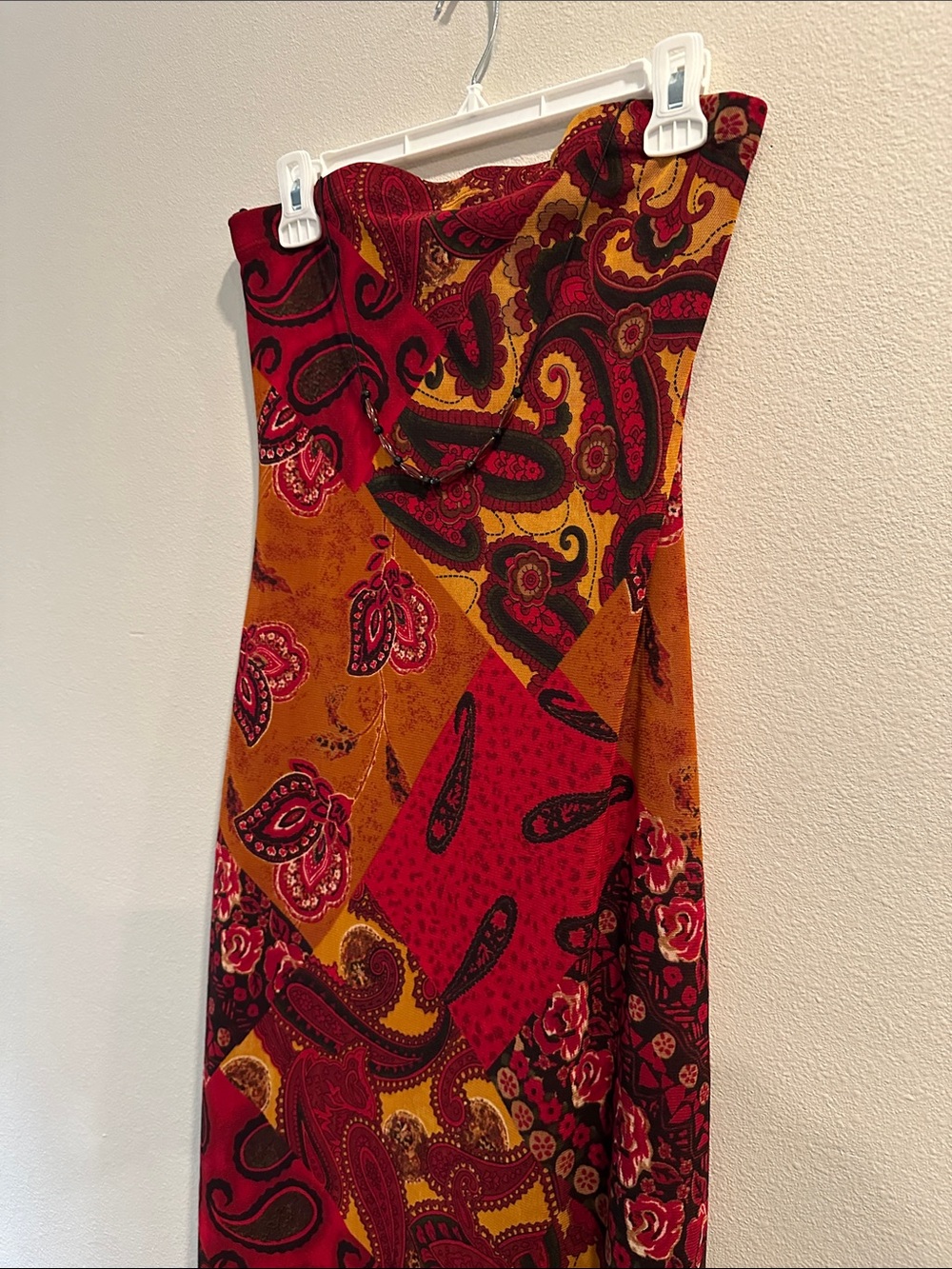 STUNNING Vintage Boho Strapless Paisley Maxi Dress - Picture 3 of 12